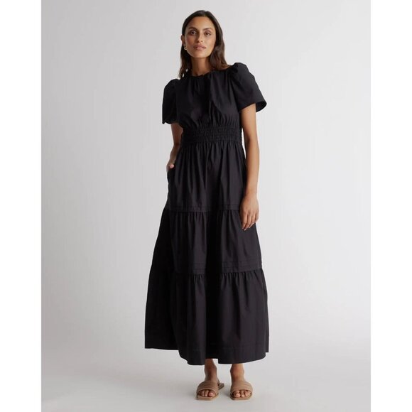 Quince Dresses & Skirts - Quince Black Organic Cotton Tiered Maxi Dress sz M Women's Pockets Poplin Fabric